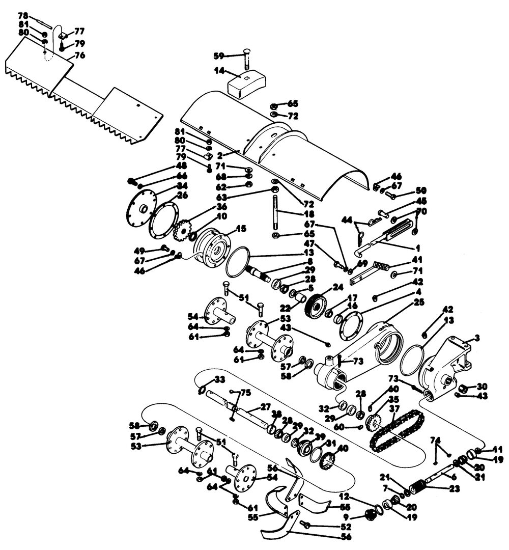 Tiller 2 Diagram and Parts List for 62542C (G00000001-G99999999)(1988) Lawn Boy Lawn Tractor